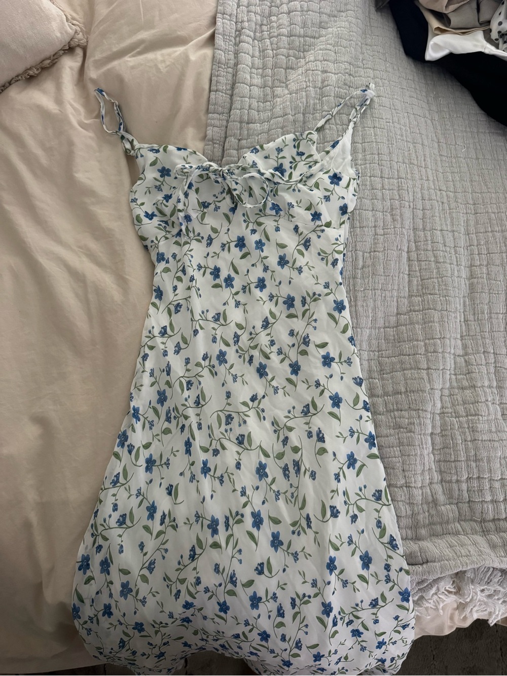 White Blue Flower Dress Small